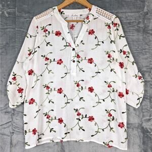 Womens Top Medium Boho‎ Embroidered Crochet Romantic Floral Coquette Feminine